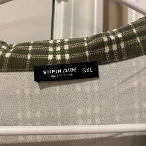 SHEIN Curve Plaid Cardigan - Green and White